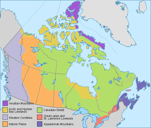 map of Canada with regions labeled