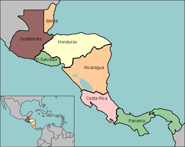 map of Central America with countries labeled