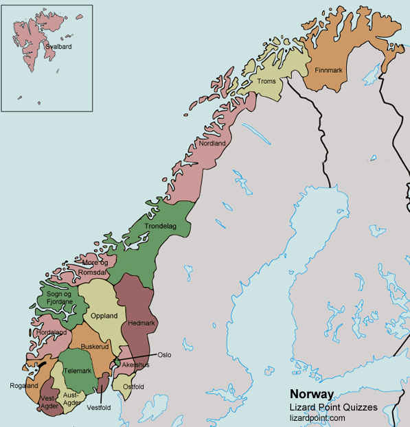 map of Norway with counties labeled