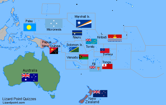 map of Oceania with flags displayed