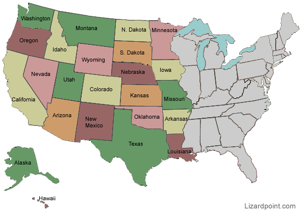 map of U.S.A. with states labeled