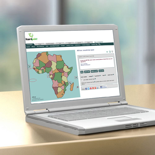 laptop with Africa map quiz displayed